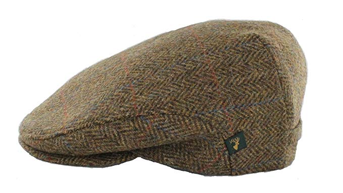 Mucros Irish Cap Wool Brown Plaid Herringbone Made In Ireland