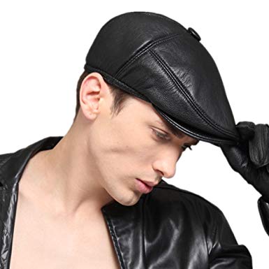 Kenmont Winter Men Goat Skin Real Leather Earflap Cabbie Newsboy Visor Hat Ivy Cap
