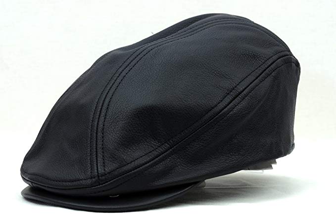 Men's Genuine Leather Ivy Cap Made in USA-Black-L/XL