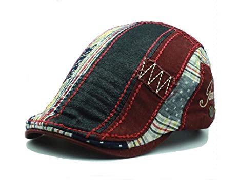 PitbullSyndicate Multicolored Plaid Patchwork Cotton Flat Cap Cabbie Hat Newsboy Ivy Cap