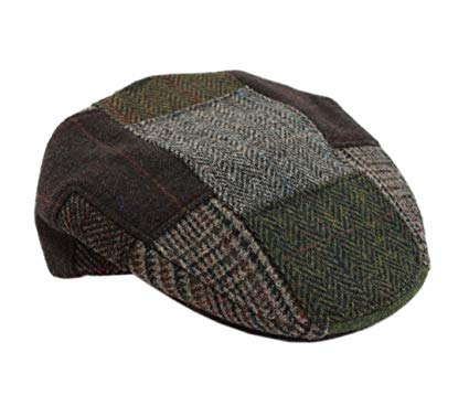 Mucros Flat Irish Hat Patchwork Green & Brown As Shown 100% Wool Made in Ireland