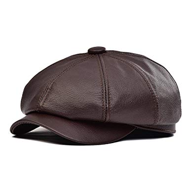 VOBOOM 100% Lambskin Leather Ivy Hat Eight Pannel Cabbie Newsboy Beret Cap