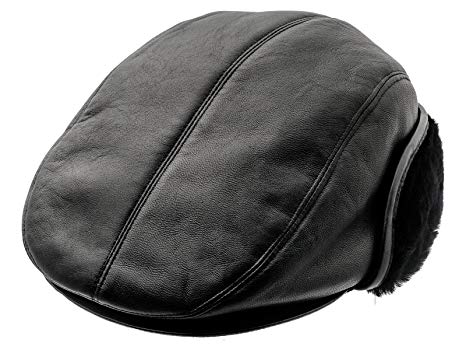 Sterkowski Genuine Leather Winter Flat Cap With Ear Flap