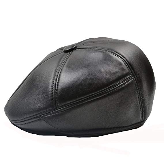 Yosang Men's Genuine Leather Driving Cap Flat Cap Cabby Hats Caps Retro Newsboy Cap Black