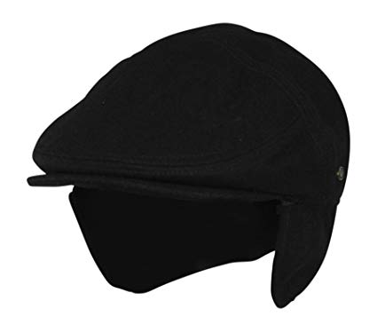 Folie Co. Black Wool Winter IVY Cabbie Hat w/Fleece Earflaps – Driving Hat