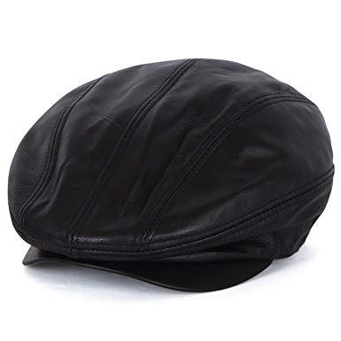 ililily Genuine Leather Newsboy Flat Cap Cabbie Gatsby ivy Driver Hunting Hat