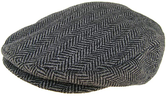 Dorfman Pacific Mens Soft Wool Blend Herringbone Winter Ivy Cap, Large, Grey Herringbone