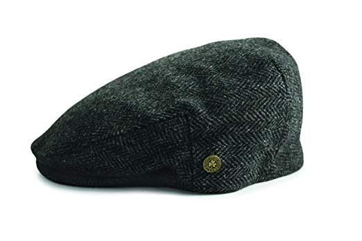 Carrolls Irish Gifts Irish Designed Herringbone Wool Cap With Shamrock Badge, Grey Colour