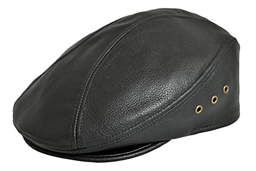 WINNER CAPS/EMSTATE Genuine Made in The USA Leather IVY Flat Cap (Small/Medium, Black)
