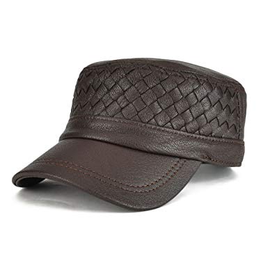VOBOOM Genuine Leather Adjustable Baseball Cap Cadet Army Cap Military Style Hat