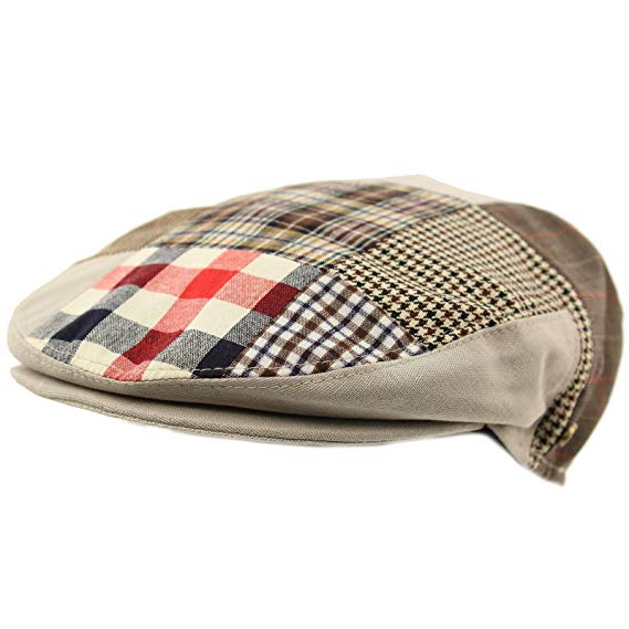 Men's Cotton 14 Patch IVY Plaids Houndstooth Driver Cabby Flat Cap Hat Gray