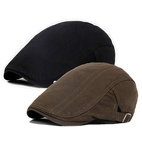 ZLSLZ 2 Pack Men's Women's Cotton Flat Ivy Newsboy Cabbie Gatsby Golf Sun Hat Cap