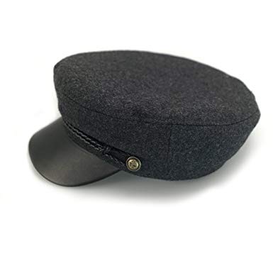 Flat Top Hat -100% Wool Army Cap Tweed Newsboy Caps Solid Color with Leather Brim