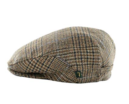 Mucros Mens Flat Irish Hat Brown Check Wool Made in Ireland