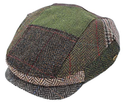 Mucros Irish Wool Cap Patchwork Earthones As Shown Made in Ireland