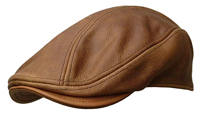 ROOSTER Distressed Leather Ivy Cap Newsboy Gatsby Driving Hat Rust Brown